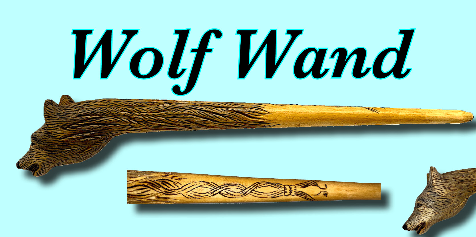 Wolf Wand, Harry Potter Fan carving, very cool hand-carved wand out of hardwood.